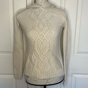 Athleta Cold Spell Sweater XXS Cable Knit Hooded Fine Merino Wool Cream Ivory